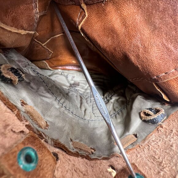 Vintage Patchwork Leather Purse Bag O Ring Shoulder Brown Boho Hippie Tan - Picture 9 of 11